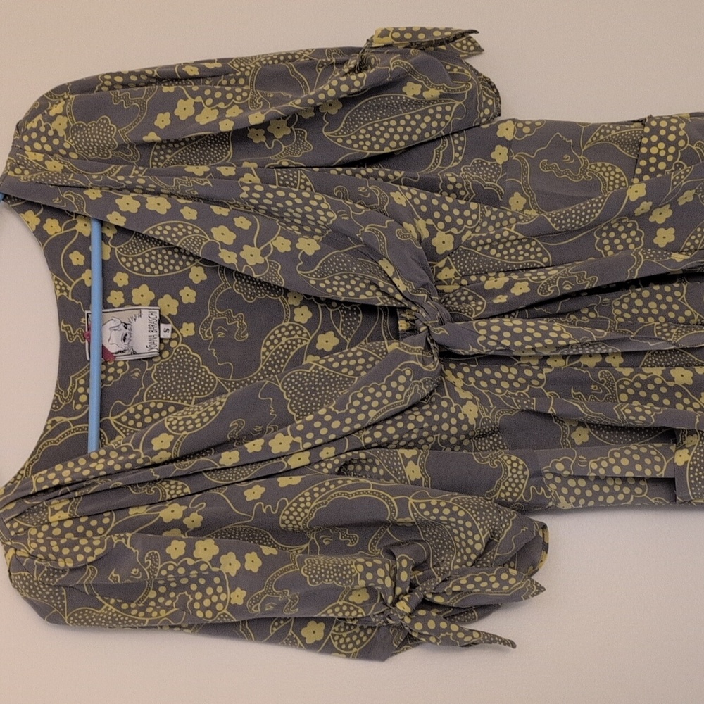 Anthropologie Yoana Baraschi Binoux Doux Silk Tie Sleeve Vintage Pinup Dress S